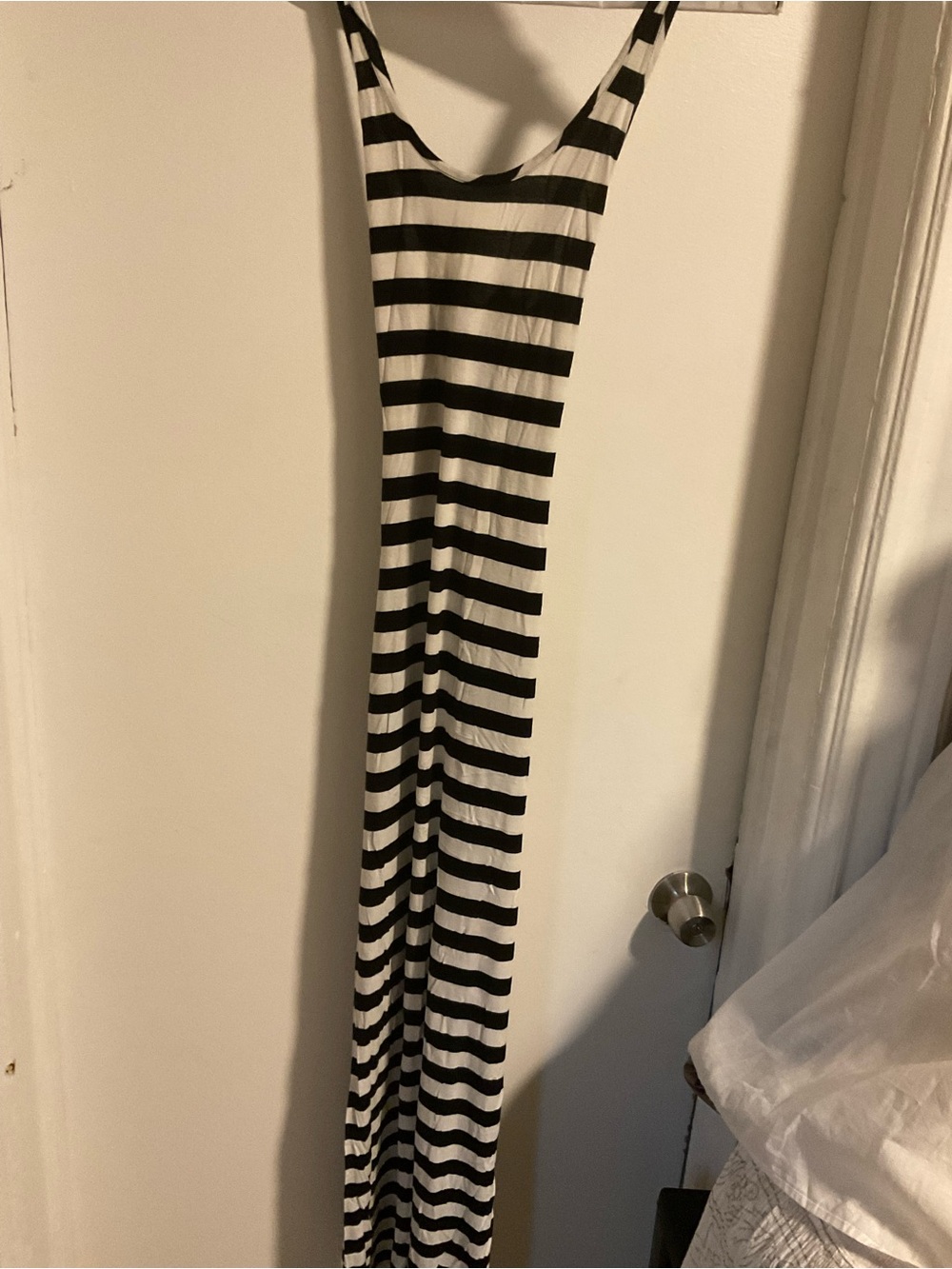 Black and White Striped Sleeveless Maxi Dress